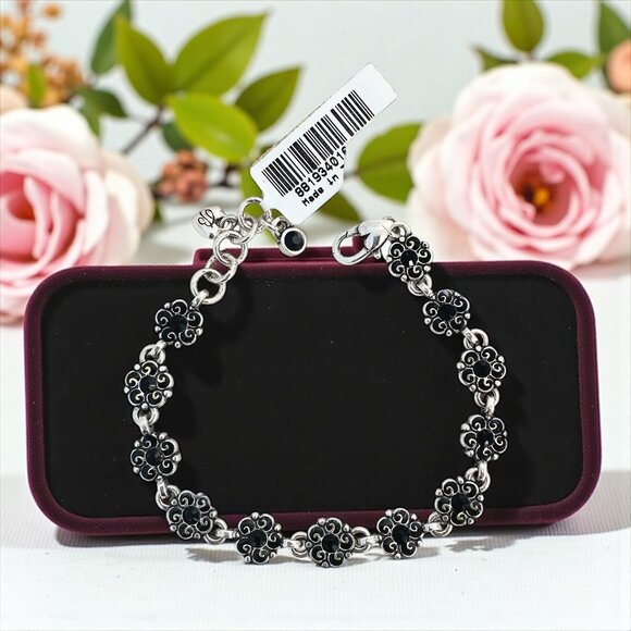 Brighton Garden Of Eden Silver Black Floral Bracelet in Collectors Tin New - Picture 4 of 8